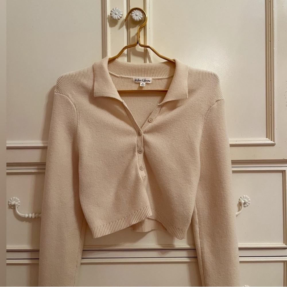 For Love & Lemons tan polo sweater